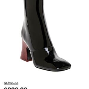 Chloe Janis Heeled Ankle Boots in Black Patent leather with Mahogany Heel